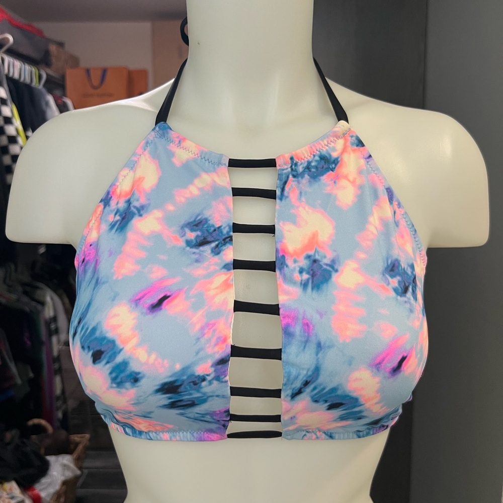 PINK Blue & Pink Patterned Bikini Top